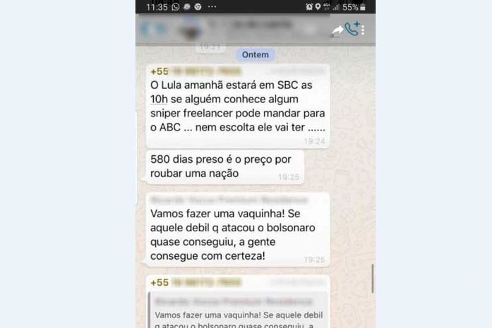 Em um grupo de wahtsapp, empresários bolsonaristas sugerem a contratação de um "sniper freelancer" para matar Lula.