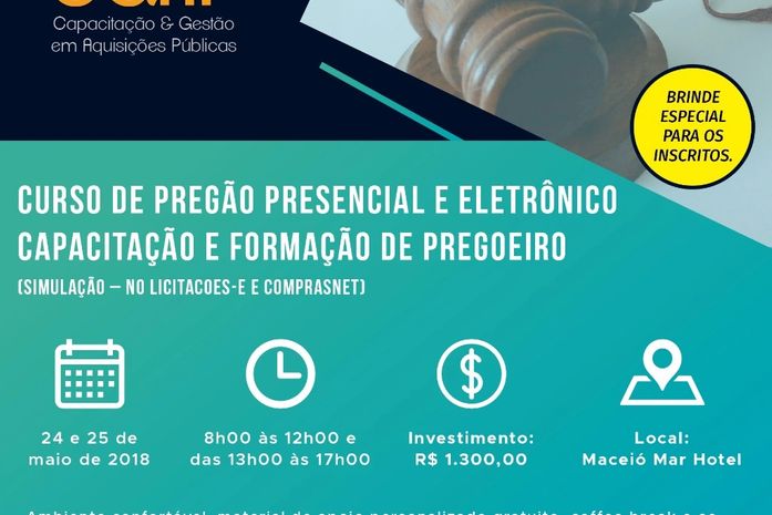 Curso para formação e capacitação de pregoeiros será realizado em Maceió