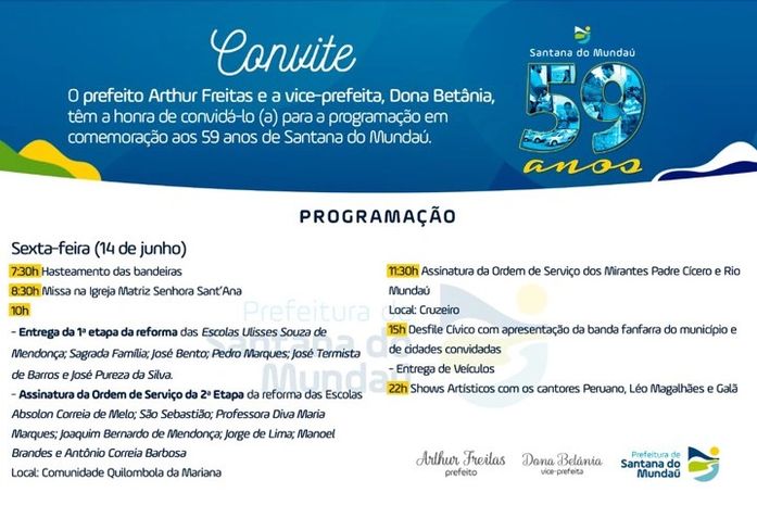 Santana do Mundaú celebra seus 59 anos de emancipação política com vasta programação