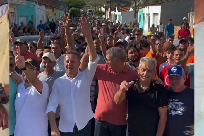 Prefeito Mandú sendo prestigiado no povoado por lideranças e populares