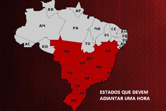 País em vermelho devem adiantar o relógio uma hora