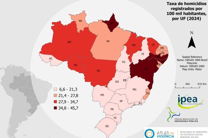 Atlas da Violência aponta Alagoas entre os estados mais violentos do país