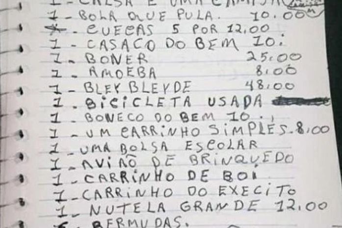 Lista de presentes de menino de 9 anos viraliza e comove internautas em Piaçabuçu