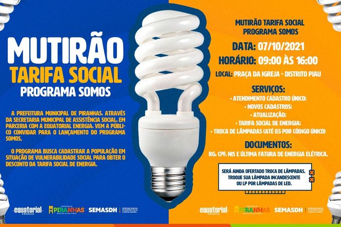 Prefeitura de Piranhas e Equatorial promovem mutirão para cadastrar famílias vulneráveis na Tarifa Social