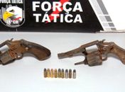 Armas apreendidas com dupla de assaltantes alagoanos em Nova Mutum, Mato Grosso