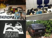 Armas de fogo apreendias e o automóvel recuperado