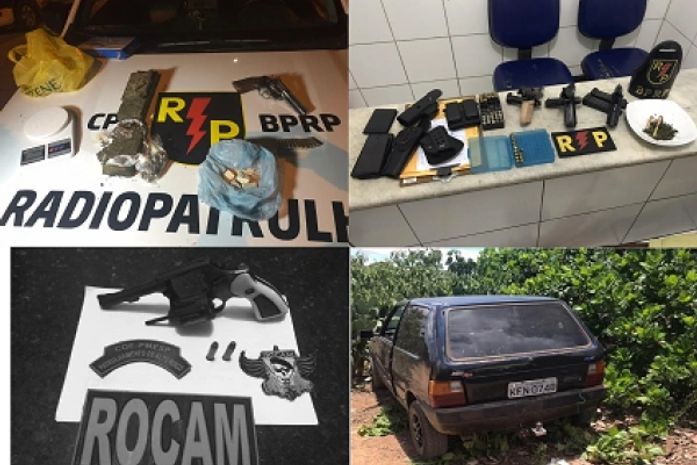 Armas de fogo apreendias e o automóvel recuperado