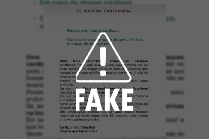 É falso que hospital tenha recomendado aspirina em caso de ataque cardíaco