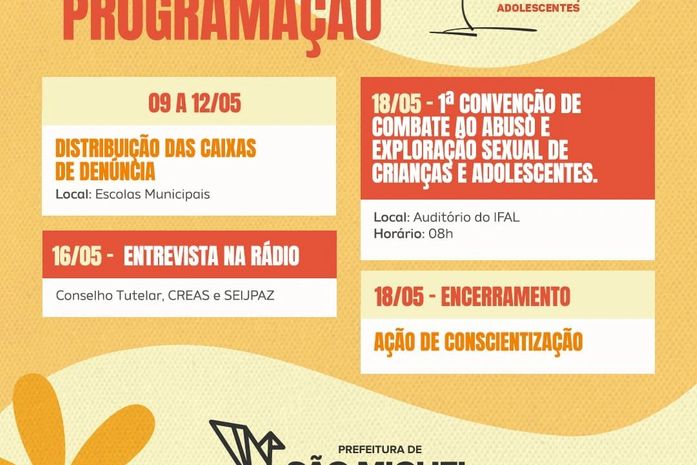 Prefeitura de São Miguel dos Campos lança programação para a Campanha de Combate ao Abuso e Exploração Sexual de Crianças e Adolescentes