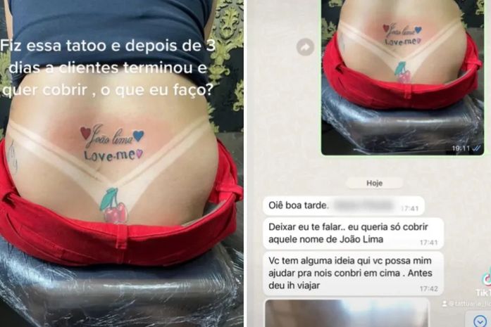 Profissional revela que a mulher veio do Pará para tatuar e disse que queria cobrir antes de ir embora no dia seguinte
