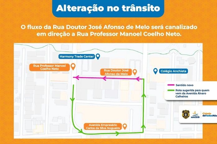 Mapa ilustrativo com as informações da mudança.