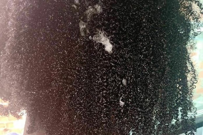 O homem branco cuspiu,com desprezo, no cabelo da moça preta.