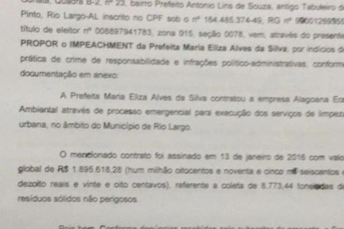 Pedido de impeachment da prefeita Maria Eliza Alves da Silva