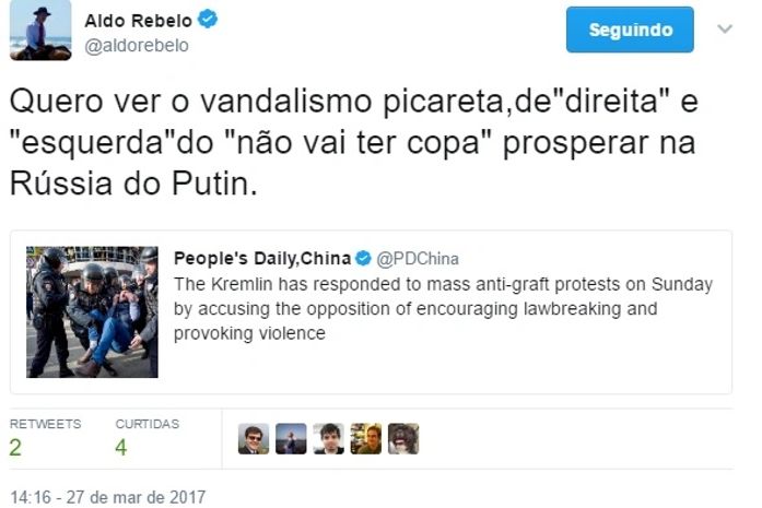 Postagem de Aldo Rebelo defendendo Putin causa polêmica