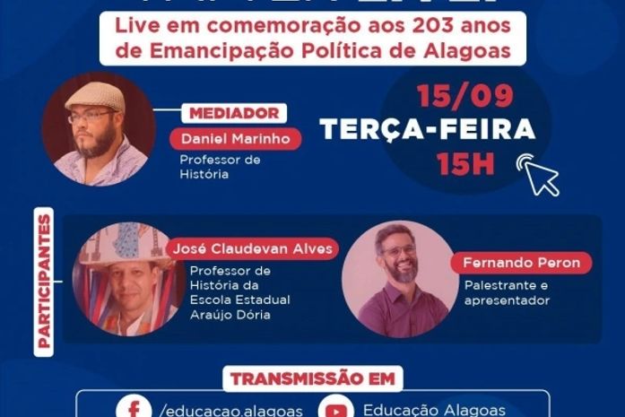 Seduc promove live em comemoração aos 203 anos de Emancipação Política de Alagoas