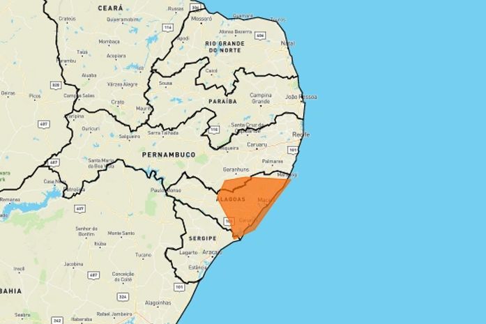Alerta laranja: Inmet divulga novo alerta de acumulados de chuva para municípios de Alagoas