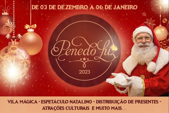 Abertura oficial do Penedo Luz acontece no dia 03 de dezembro com chegada do Papai Noel e espetáculo Natalino gratuito