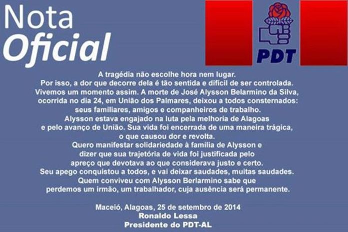 Nota publicada no Facebook