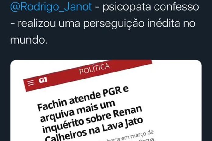 “Psicopata confesso”, diz Renan Calheiros sobre Janot