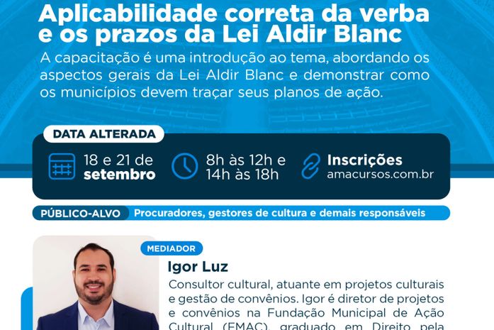 AMA prorroga inscrições para conferência online sobre Lei Aldir Blanc
