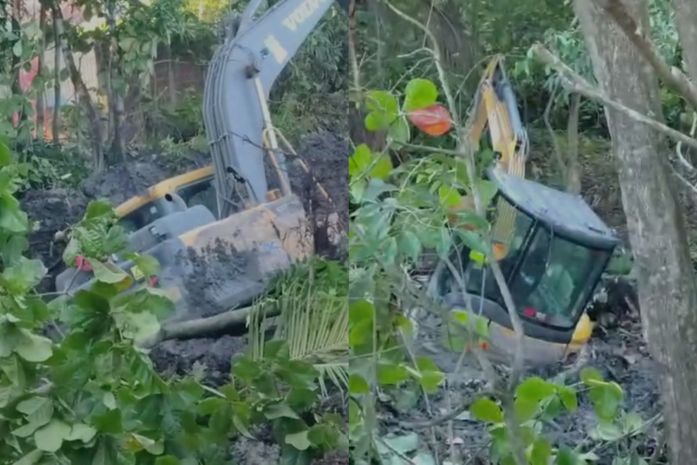 Máquinas afundam em região atingida pelo afundamento do solo no Flexal de Baixo, em Maceió