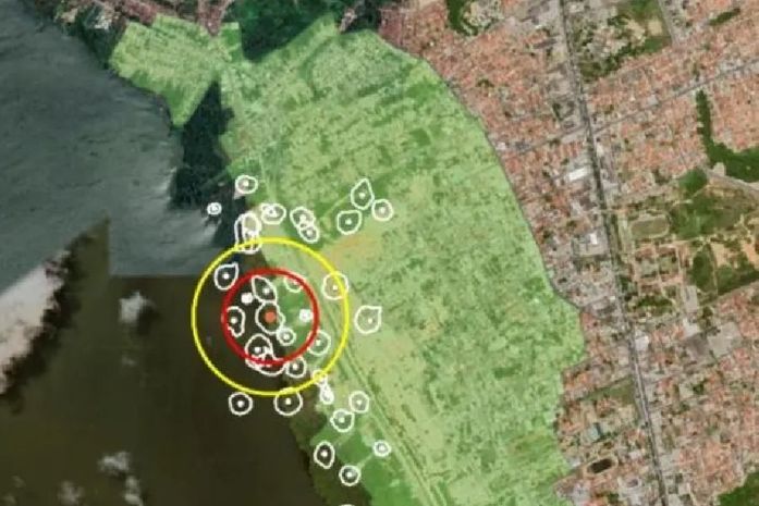 EM RISCO - Imagem de satélite da região de Maceió afetada pelos trabalhos de mineração da Braskem