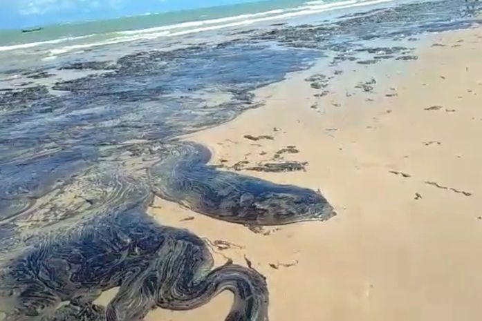 Manchas de óleo na Lagoa do Pau