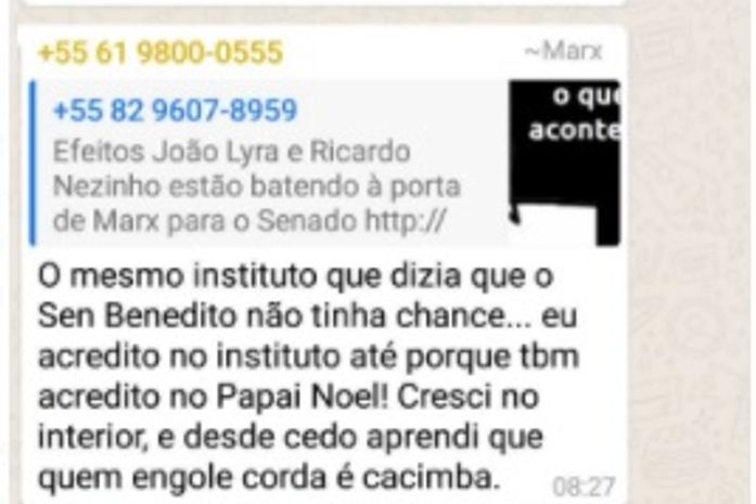 Marx Beltrão ataca pesquisa e manda recado no Whatsapp