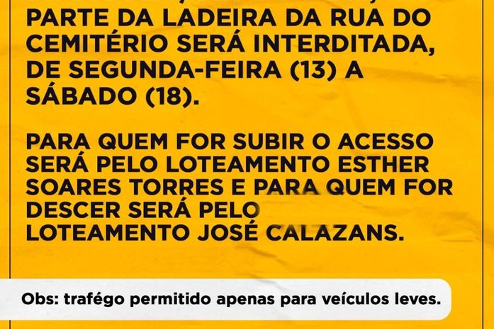 Parte da “ladeira do cemitério” ficará isolada durante esta semana
