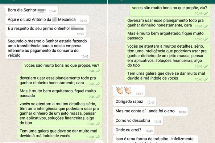 Em mensagem, bandidos perguntam onde vítima percebeu que era um golpe.