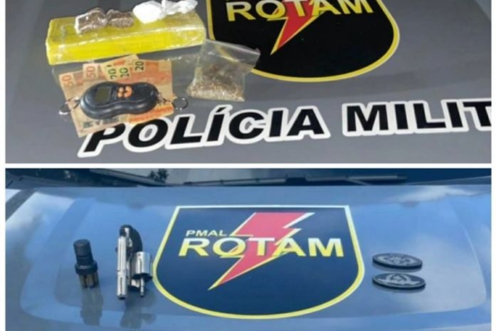 PM apreende cerca de 1kg de drogas, arma e munições no Agreste