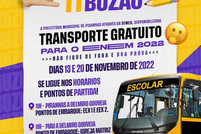 Prefeitura de Piranhas oferta transporte gratuito para alunos do ENEM