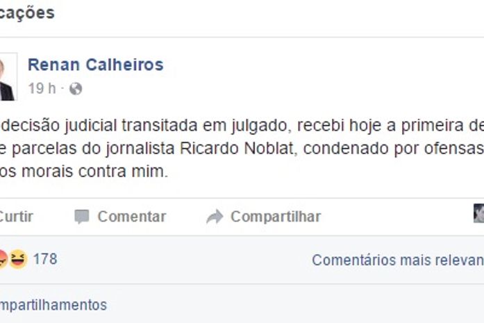 Jornalista é condenado a pagar R$ 142 mil para Renan Calheiros