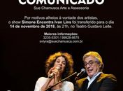 Show de Simone e Ivan Lins é adiado para novembro