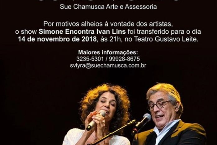 Show de Simone e Ivan Lins é adiado para novembro