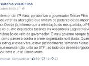 Postagem de Téo Vilela 