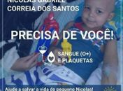 Com leucemia, criança de três anos precisa de sangue e plaquetas