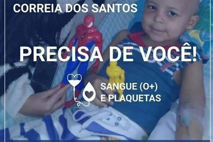 Com leucemia, criança de três anos precisa de sangue e plaquetas