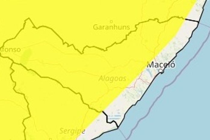 Inmet emite alerta amarelo de vendaval para 88 cidades de Alagoas