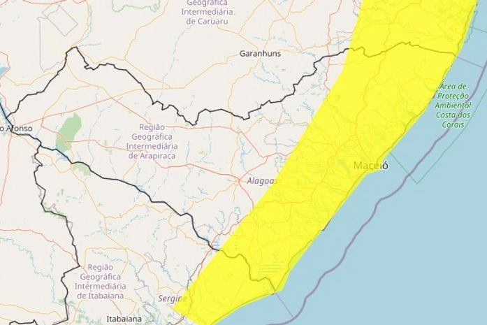 Inmet atualiza alerta e mantém previsão de chuvas em 50 municípios de Alagoas
