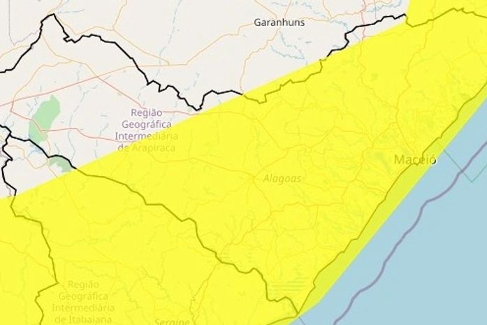 Inmet renova alerta de chuvas intensas para 87 municípios de AL