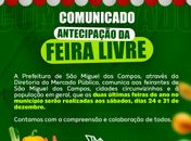 Últimas feiras do ano de São Miguel dos Campos serão aos sábados (24 e 31)