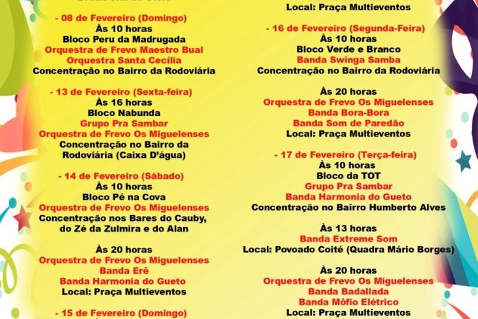 Prefeitura de São Miguel dos Campos divulga programação do Carnaval da Gente 2015