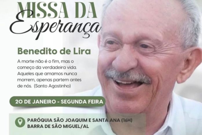 Duas missas de 7º dia nesta segunda-feira (20) reverenciam a memória de Benedito de Lira