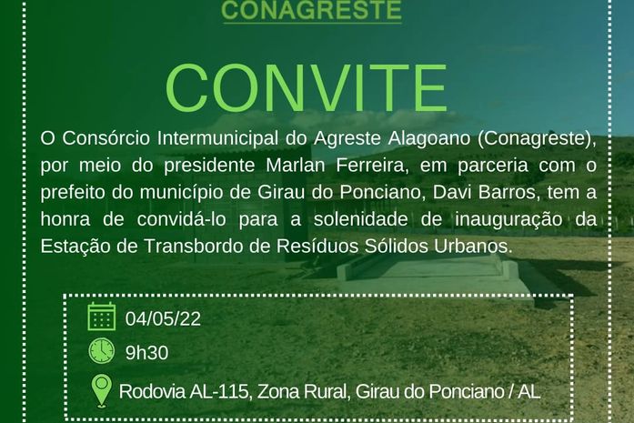 Conagreste inaugura Estação de Transbordo de Resíduos Sólidos nesta quarta-feira (4)