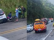 Acidente entre caminhão, carro e motocicleta deixa quatro feridos na BR-316, em Santa Luzia do Norte
