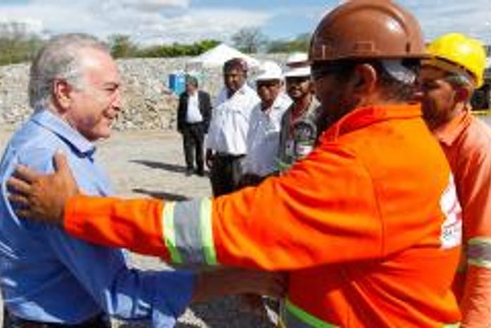 Presidente Michel Temer durante cerimônia de chegada das águas do Rio São Francisco à Paraíba