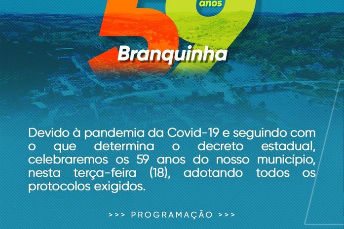 Solenidades e live show fazem parte da programação alusiva aos 59 anos de emancipação política de Branquinha