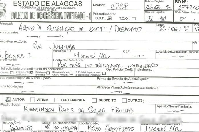 Suposto Boletim de Ocorrência registra prisão de Kevinson por desacato