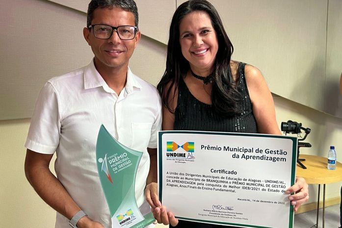 Educação de Branquinha recebe Prêmio de Gestão da Aprendizagem pelo crescimento do IDEB
